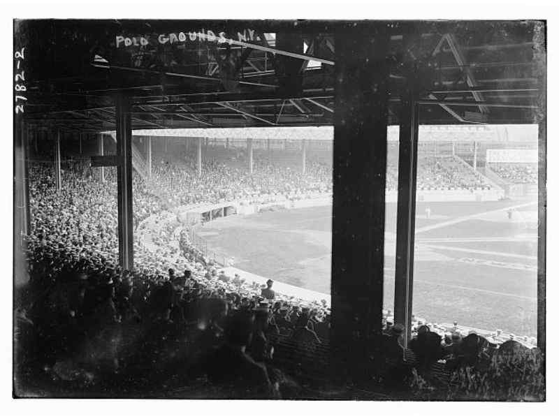 A black and white image of the Polo Grounds watch stands