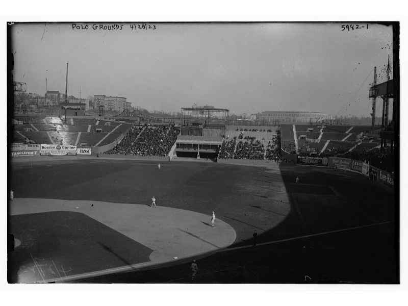 A black and white image of the Polo Grounds stadium
