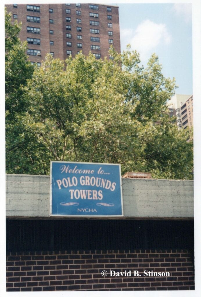 A Polo Grounds Towers signboard
